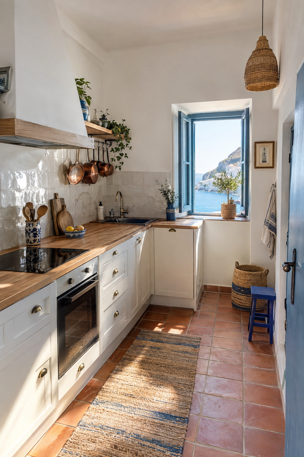 Cocina mediterránea reformada con suelo de terracota